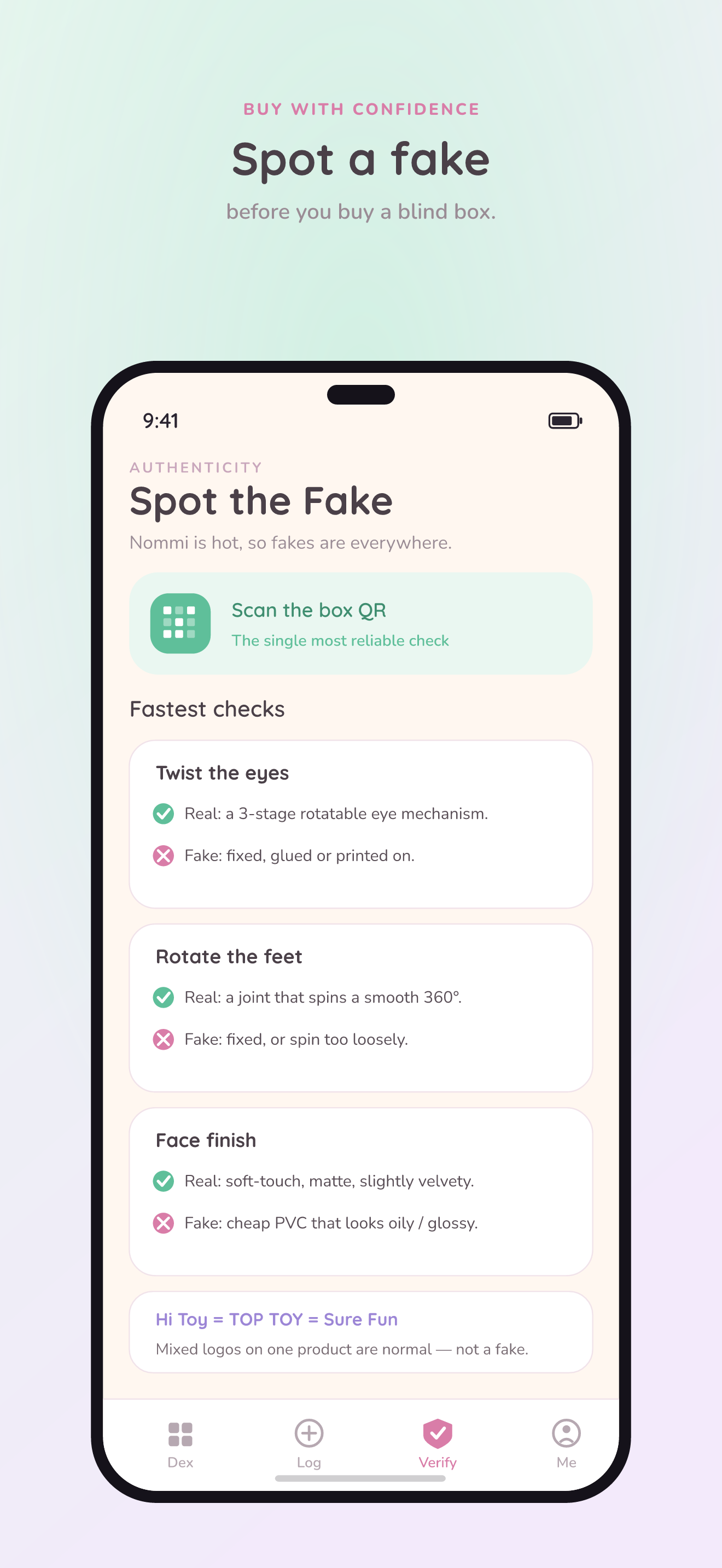 Spot the Fake — QR check and real-versus-fake tells